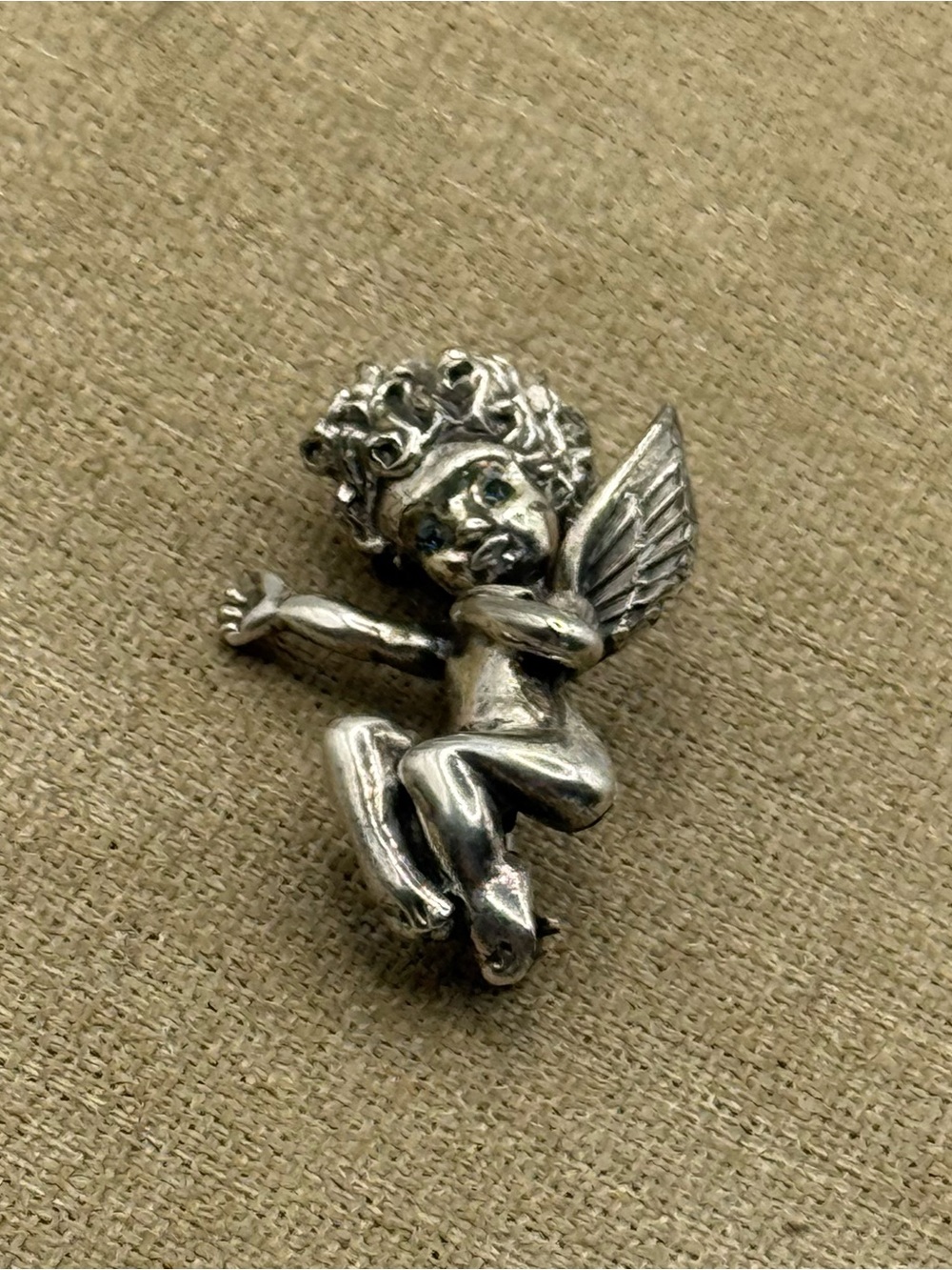 Vintage sterling silver TORTOLANI Cherub Angel Brooch Pin-Designer Signed Pin